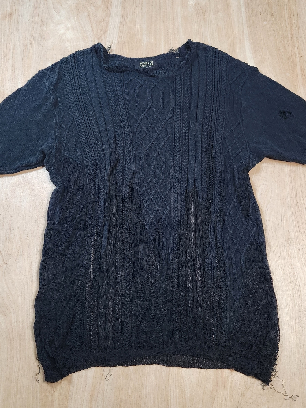 Yoshiyuki Konishi Japanese Distressed Black Cable Knit Oversized Sweater L